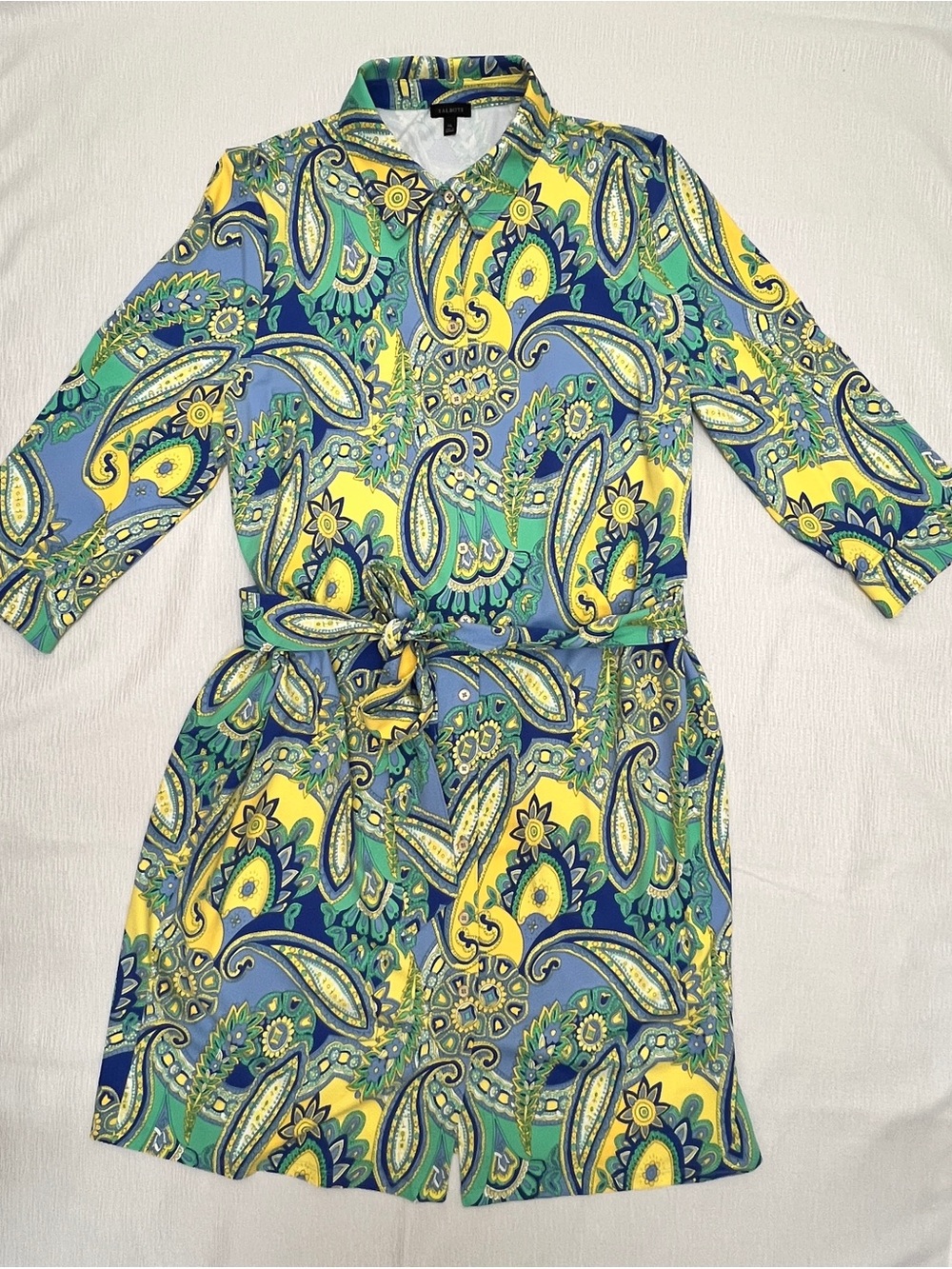 Talbots Paisley Shirt Dress in Blue, Yellow & Green - Picture 3 of 10